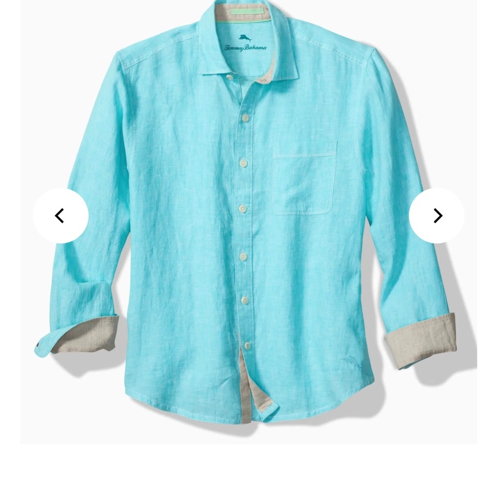 Tommy Bahama Linen blend Aqua Button-Up Shirt